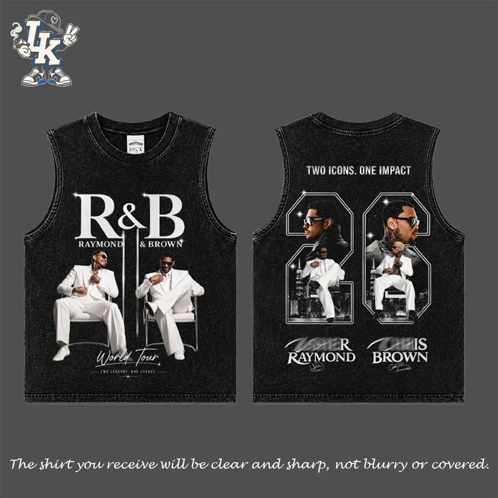[LadyKillahStore] The R&B Tour 2026 : Raymond & Brown White Ver Graphic T-Shirt & Tank Top, Premium Acid Washed 100% Cotton Sleeveless Shirt, R&B Music Duo Tee, Urban Hip Hop Soul Streetwear, Vintage Concert Fan Apparel Gift