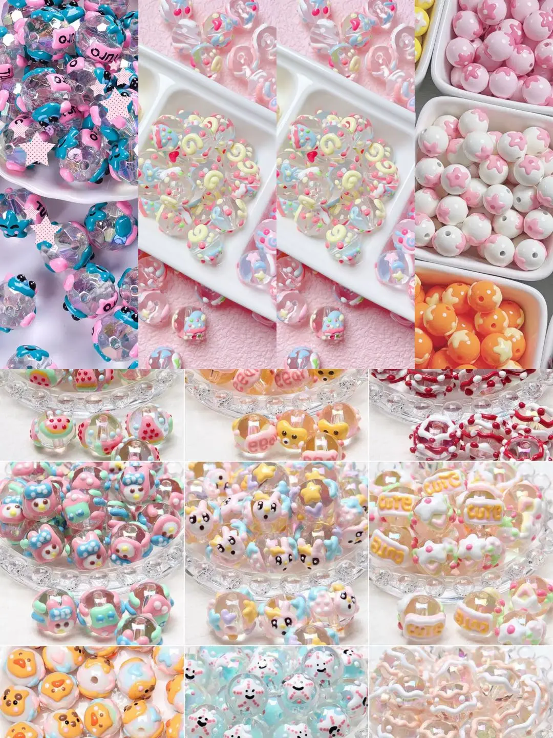 Connie-P1-Cute Hand‑Painted Beads with Oil‑Drop Art