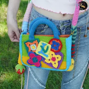 Crochet crossbody bag,Colorful Crochet Bags, Hippie bag,Festival bag,Vintage Style bag,Double-sides,the bag With two different designs