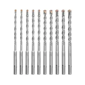 Concrete Drill Bit Set - 10 count 3/16" X2, 1/4" X3, 5/16" X2, 3/8" X2, 1/2" (6-inch Length) Carbide Masonry Drill Bit Kit, Hammer Drill Bits for Concrete, Brick, Stone, Granite