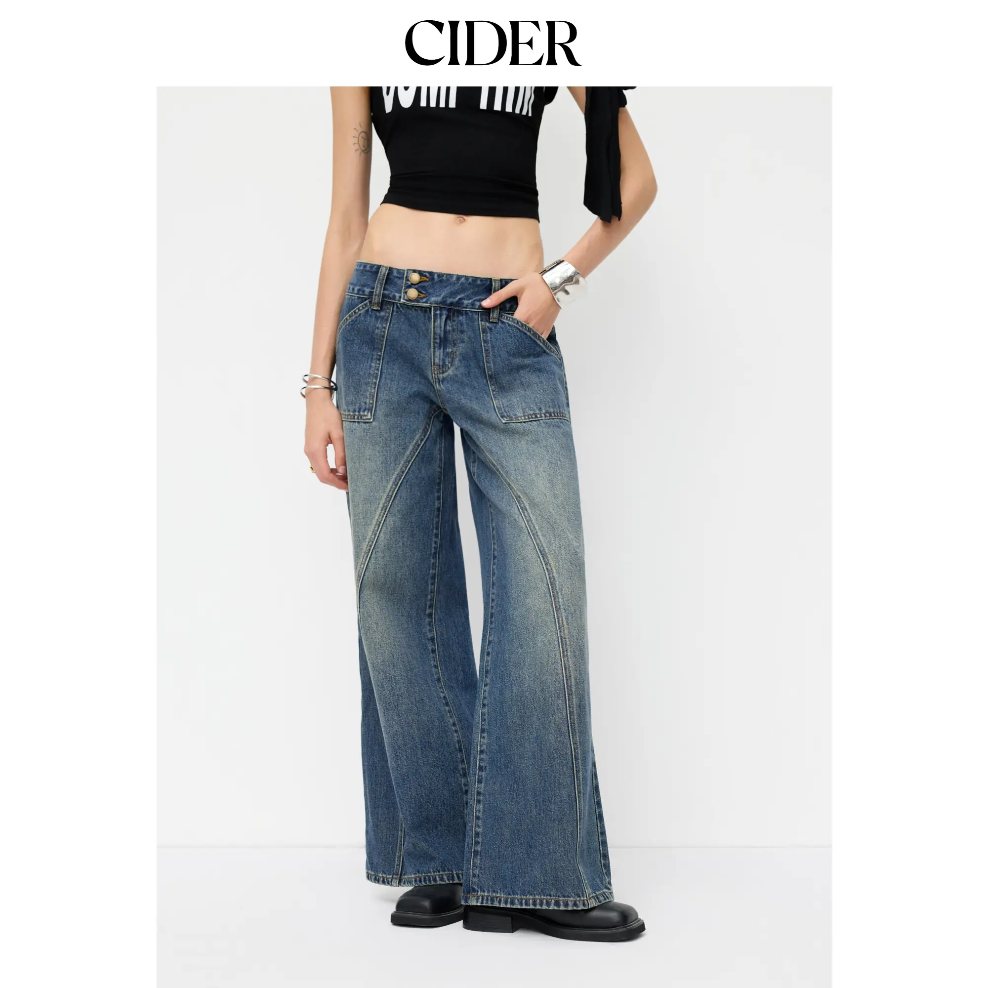 Cider Cider Denim Low Rise Wide Leg Jeans