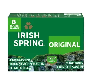 Irish Spring Original Deodorant Bar Soap for Men, with Refreshing Flaxseed Oil, Long-Lasting Freshness & Clean Scent, Everyday Body Soap Bars, 3.7 oz Each (Pack of 8)