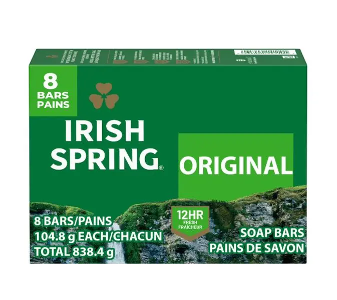 Irish Spring Original Deodorant Bar Soap for Men, with Refreshing Flaxseed Oil, Long-Lasting Freshness & Clean Scent, Everyday Body Soap Bars, 3.7 oz Each (Pack of 8)
