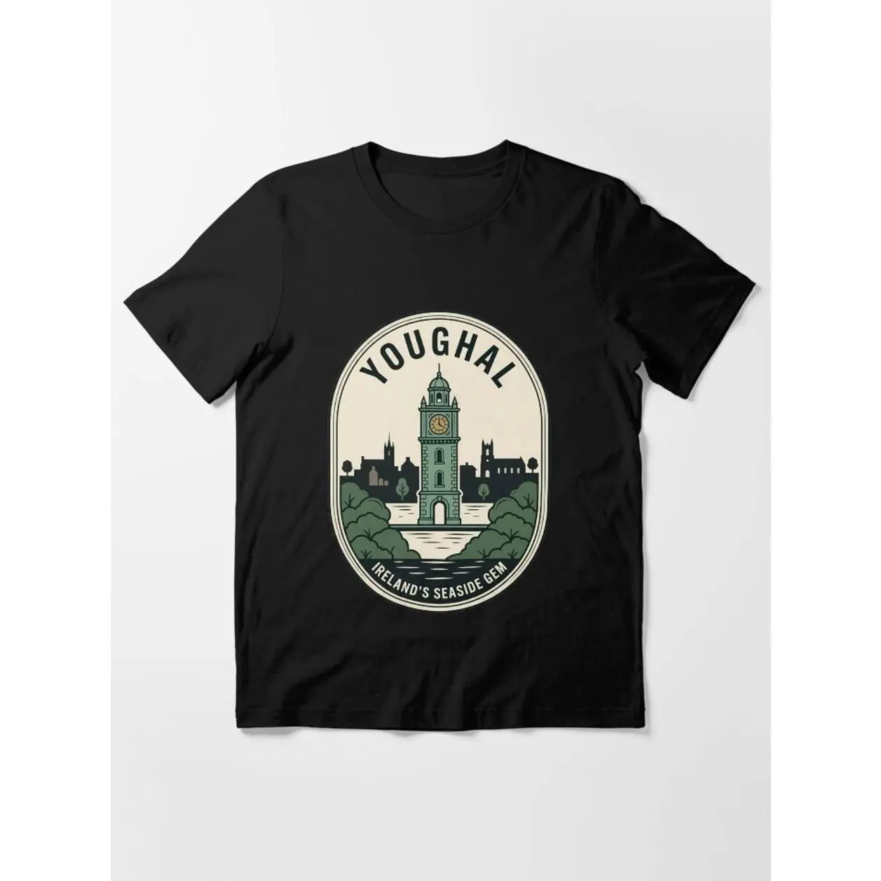 Women's Short-Sleeve Classic Casual T-Shirt, Youghal Ireland Vintage Travel Emblem Clock Tower Print, BWL Breathable Fabric