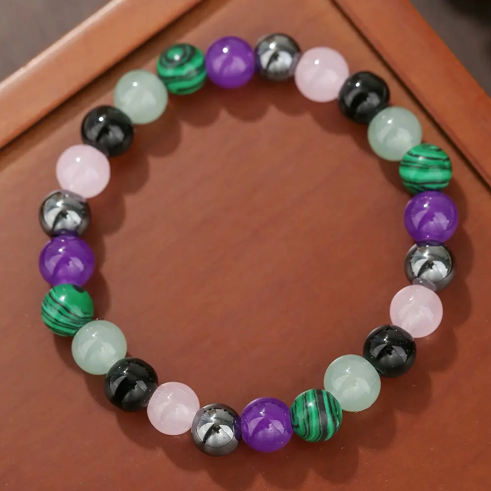 Peacock stone+amethyst bracelet