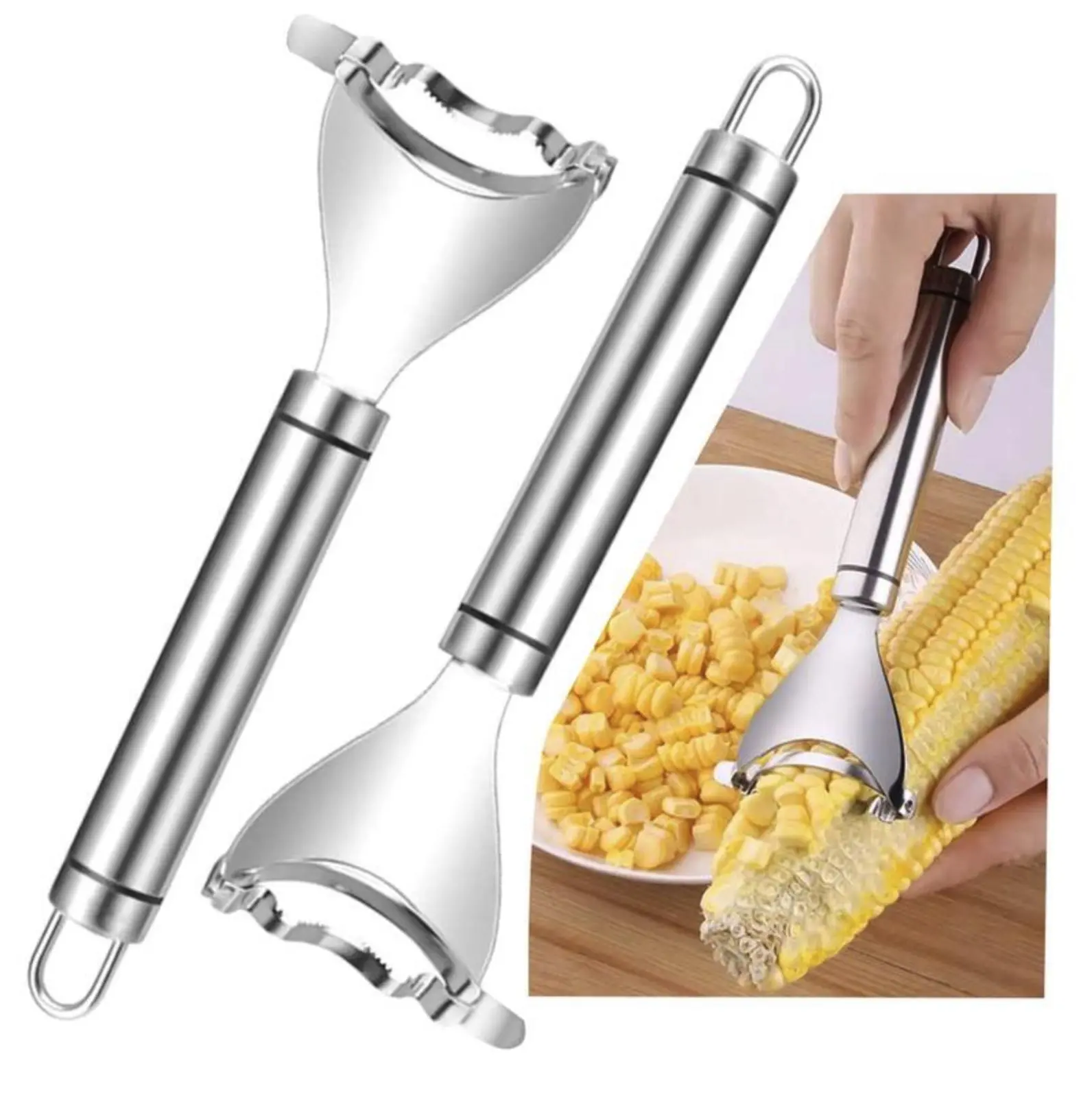 Time-Saving 2-in-1 Kitchen Prep Set – Stainless Steel Corn Stripper & Veggie/Fruit Cutter, Durable & Easy to Use