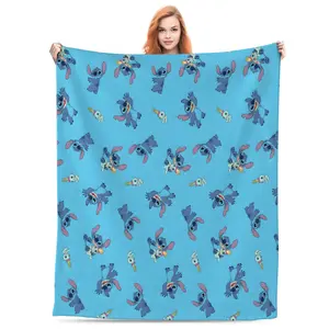 [SummerVibes] DISNEY CLASSIC Stitch Fleece Throw Blanket – Cute Stitch Pattern with Blue Background, Soft Cozy Blanket for Kids, Teens & Disney Fans, Perfect for Bed, Couch or Travel