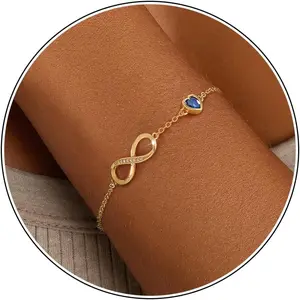 Infinity Birthstone Bracelets for Women Gold Charm Bracelets Non Tarnish Dainty 14K Gold Plated Heart Love Bracelets Birthday Jewelry Maid of Honor Gifts for Anniversary Wife Girlfriend Her