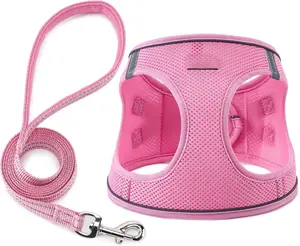 Dog Harness with Leash Set, No Pull Adjustable Reflective Step-in Puppy Pet Vest Harnesses for Small Medium Large Dogs and Cats,Pink XS
