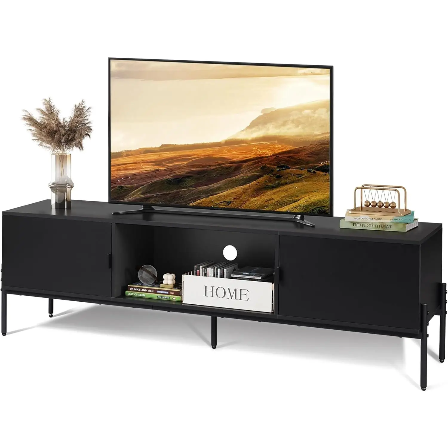 WLIVE Modern Aesthetic TV Stand for 65 Inch TV, Mid Century Entainment Center with Storage, TV Console with Open Shelf and 2 Cabinets for Bedroom