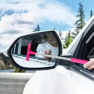 Portable Rearview Mirror Water Scraper with Sponge Cleaning Brush and Extendable Car Window Cleaner, Car Accessories for Easy Cleaning, Car Windshield Cleaner