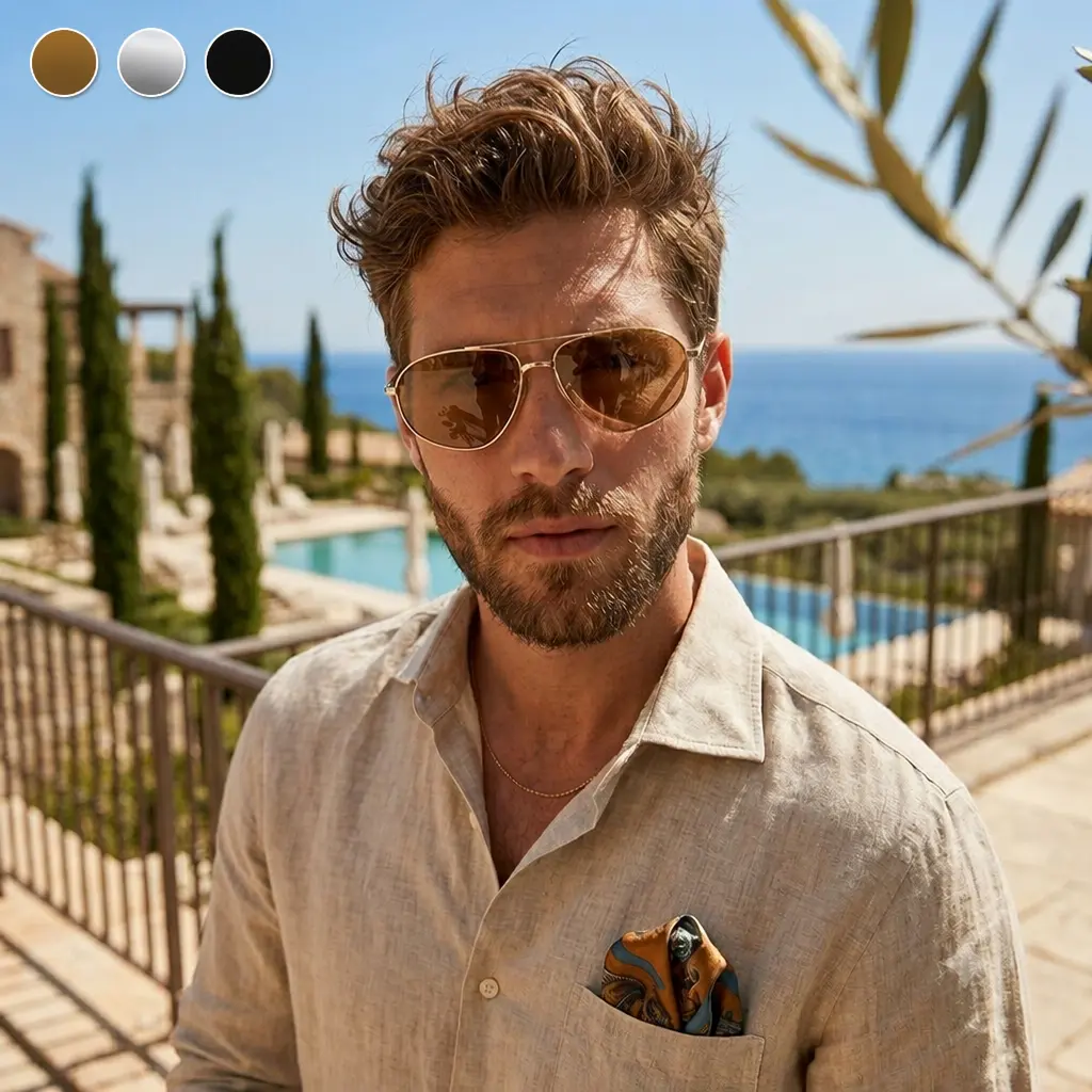 2026 Fashion Geometric Frame Double Beam Men's Sunglasses, a must-have fashion item for travel, a new trend for autumn and summer wear, and a selection of vacation outfits