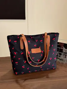 Cute Cherry One Shoulder Stylish Tote Bag Large Capacity Casual Versatile Handbag One Shoulder Commuter Classroom Shoulder Bag Suitable for daily commuting, students attending classes, and other scenarios. Cute Tote Bags
