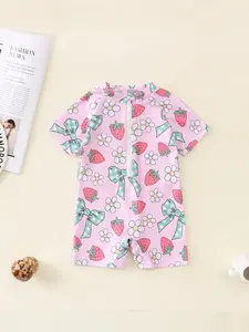 Girl's All Over Print One-pieces Swimsuit, Cute Casual Swimwear, Swim Bodysuit for Beach Holiday Vacation, Kids Swimsuit, Toddler Swimsuit for All Seasons, Swimsuit Style