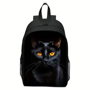 Unisex Casual Backpack — Featuring a charming digital print of a black cat, dedicated to cat lovers.