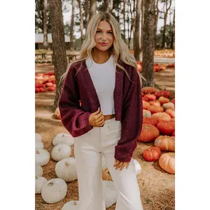 Snuggle Season Knit Cardigan in Maroon