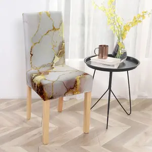 【jit】Polyester Printed Chair Covers with Gold - veined Marble Patterns, Dining Chair Slipcover, Suitable for Dining Rooms, Living Rooms, Bedrooms, Studies, Cafes, Hotels, High - Elasticity, Stretch Chair Slipcovers, Easy to Install