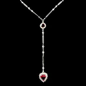 Silver Red Diamond Heart Crystal Rosary
