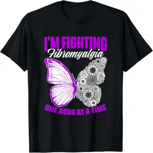 Fight Fibromyalgia-Fibromyalgia Survivor Fibromyalgia Warrior T-Shirt -220g 100% Cotton, fade-resistant, modern graphic feel, unisex fit, office commute, Juneteenth National Independence Day, Memorial Day