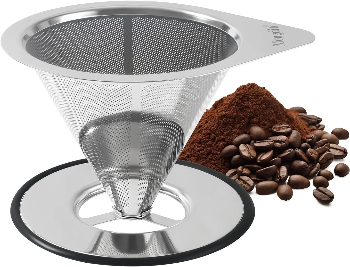 Mongdio Pour over Coffee Dripper, Stainless Steel Coffee Dripper, Reusable Metal Coffee Filter, Double Mesh Design of Pour over Coffee Maker with Removable Base, 1-2 Cups
