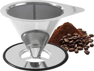 Mongdio Pour over Coffee Dripper, Stainless Steel Coffee Dripper, Reusable Metal Coffee Filter, Double Mesh Design of Pour over Coffee Maker with Removable Base, 1-2 Cups