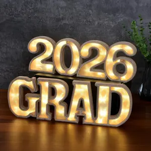2026 Grad Light Up Letters, Wooden Graduation Marquee Letters with LED, Grad Sign for Table Centerpiece Wall, Graduation Party Decorations 2026 for Kinderg