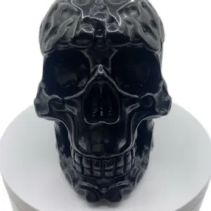Handcrafted Black Obsidian Ornate Crystal Skull skulls natural crystal