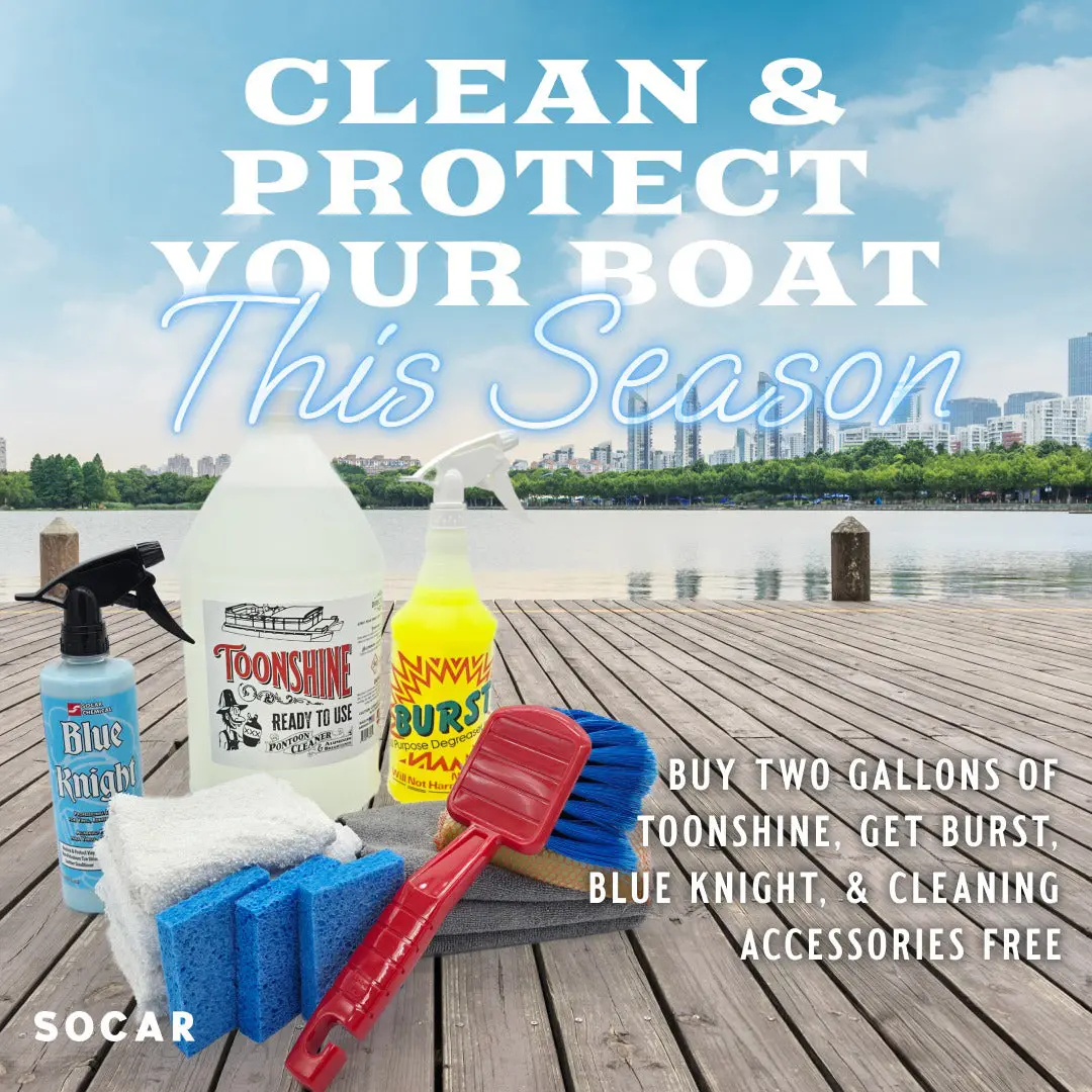 Toonshine Pontoon & Deck Care Bundle - 2 Gallons Cleaner, Burst, Blue Knight, & Marine Detail Kit - Clean & Protect Your Boat This Season