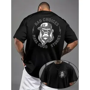 Funny Chimpanzee Graphic T Shirt Tee for Men Bad Choices Make Good Stories Print Casual Streetwear Top Men's Graphic Tees Vintage Style Funny T Shirt Trendy 90s Graphic Tee Cool Animal Shirt Daily Wear Gift Idea