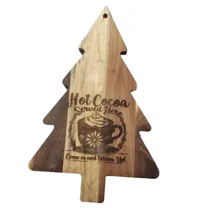 Christmas Tree, pine tree shaped Charcuterie, cutting board, acacia wood, Hot Cocoa