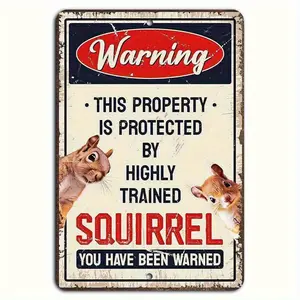 1pc 2D Flat 8*12in Humorous Squirrel Alert Sign Durable Metal Wall Decor for Home Garden, Perfect for Outdoor Use