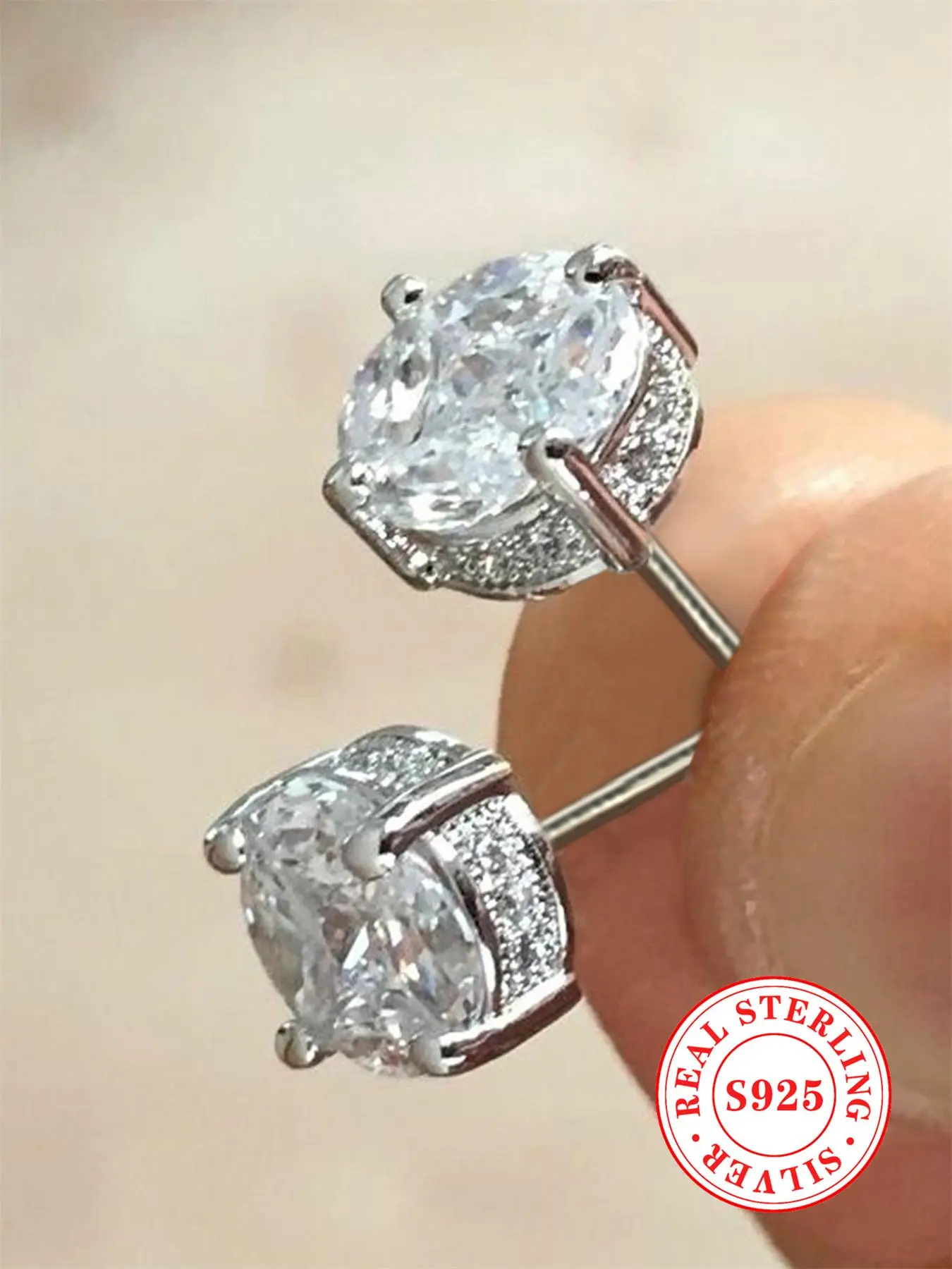 S925 Sterling Silver Square Shaped Glittering Earrings, Elegant Stud Earrings for Party, Daily Decor for Girl, Fashion Trendy All-match Jewelry for Bi