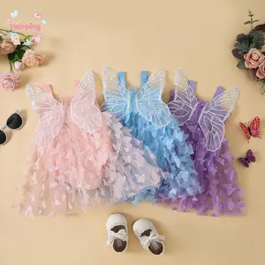 Toddler Girl Butterfly Wing Tutu Dress Sleeveless 3D Petal Tulle Princess Gown with Embroidered Fairy Wings for Party and Photoshoot