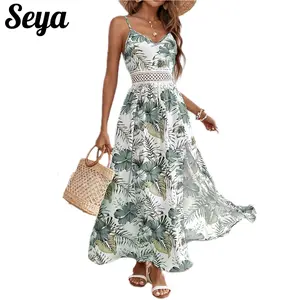 Seya Women's Summer Clothes Loose Fit Sleeveless Dress for Beach Holiday Vacation, Ladies Summer Clothes, long Dresses for Party, Boho Style Floral-Print Spaghetti Strap Cami Dress, Bohemian Fashion Casual A-Line Perfect for Summer