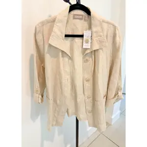 NWT Chico's 100% Linen Jacket Women's 1 Ivory Button Front Beach Coastal Boho