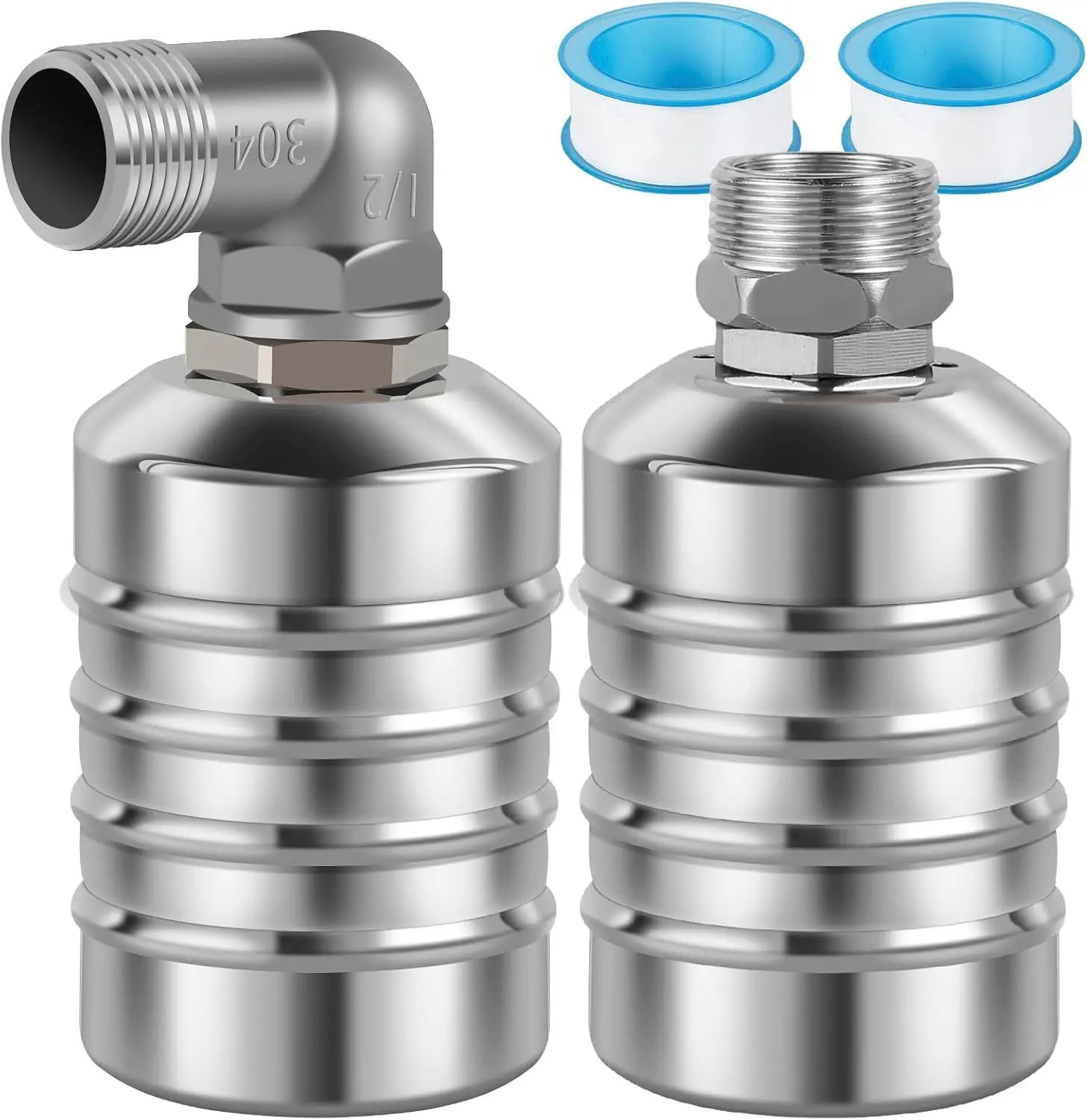 2pcs Industrial 304 Stainless Steel Automatic Float Valves (Parts), 1/2" and 3/4" Connection Types, 0°C-100°C, 10psi-150psi, Space-Saving Precise Water Level Controllers with Emergency Overflow System for Water Tanks