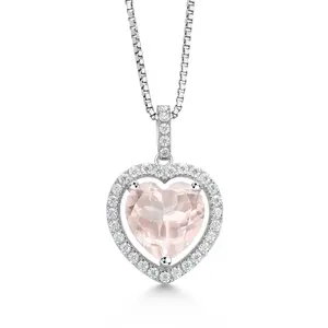 925 Sterling Silver 12MM Heart Shape Gemstone Birthstone and White Moissanite Halo Pendant Necklace for Women with 18 Inch Silver Chain
