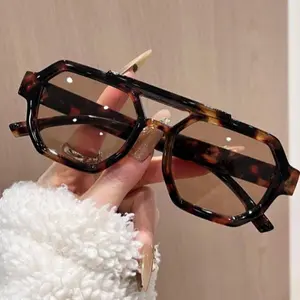 Fashion women's double beam polygonal frame sunglasses, suitable for shopping, clothing matching