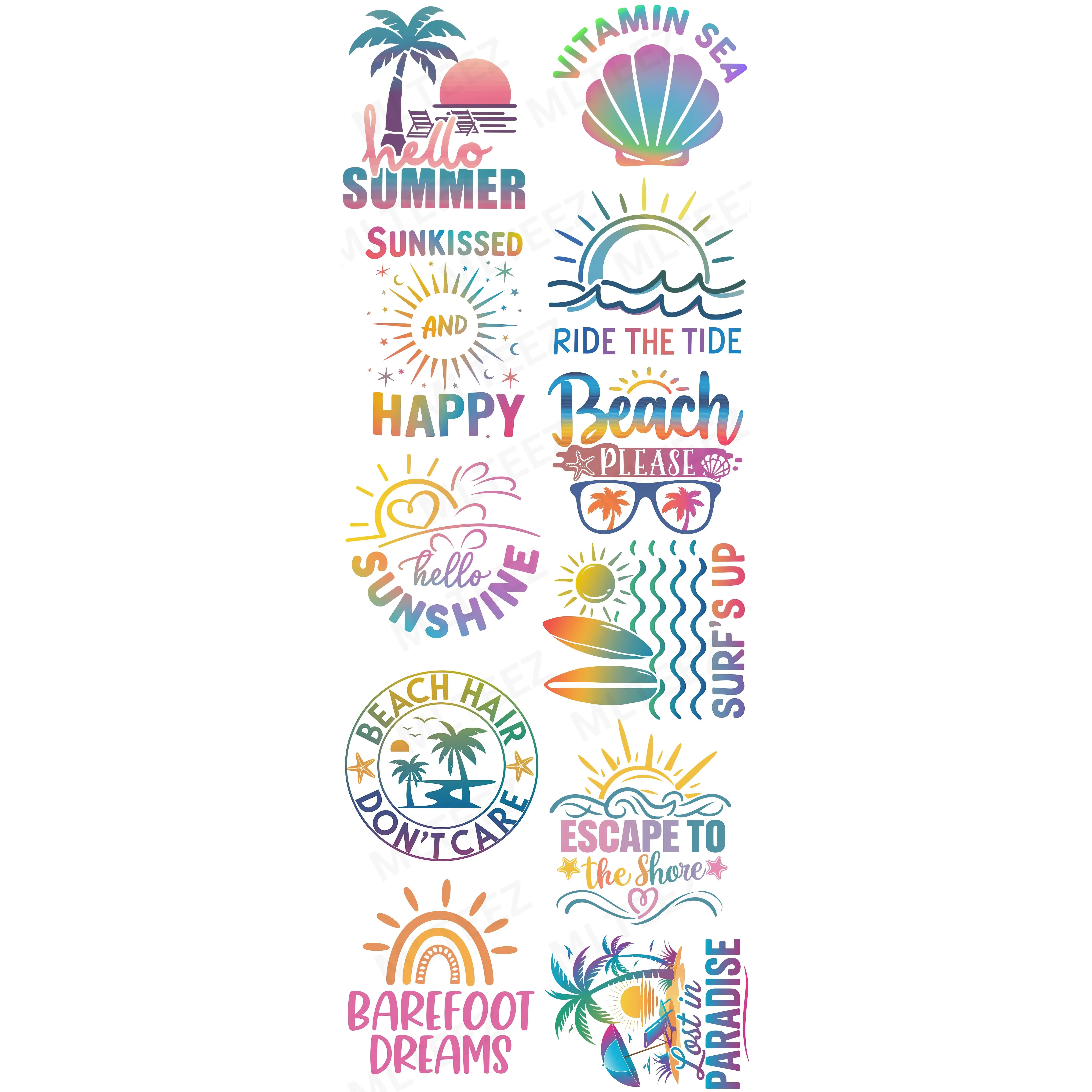 HELLO SUMMER PREMADE GANGSHEET  - 22X60  DTF TRANSFERS - DIRECT TO FILL