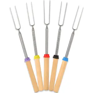 Smores Sticks for Fire Pit, Campfire Marshmallow Roasting Sticks, Outdoor Smore Skewers, 32" Long, 5 Pack, Camping Essentials, Bonfire Gear, Wood