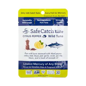 212 MAIN Safecatch Elite Wild Skipjack Tuna Pouch - Citrus Pepper, 2.6oz, Low Mercury, Portable On-the-Go Food - Pack of 12