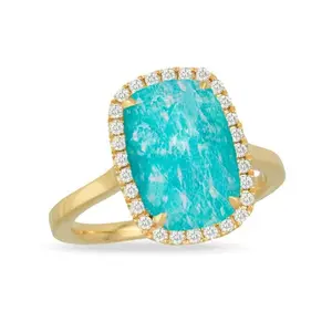 18K Gold Quartz & Amazonite Diamond Ring