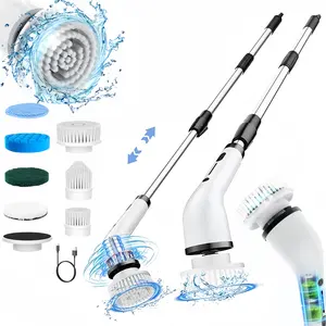 Electric Spin Scrubber Upgraded Cordless Shower Spin Scrubber Kit with 7 Replaceable Brush Heads 3 Adjustable Extension Handle Dual-Speed IPX7 Waterproof LED for Bathroom Kitchen Toilet Window Pool Car TikTokShopBlackFriday Multi-purpose Cleaning Kit