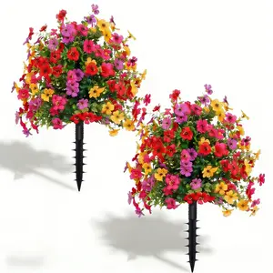 2 Bundles Artificial Violet Rose Bushes, Decorative Flowers, Artificial Flower Set, Outdoor UV Resistant Waterproof Flowers, Garden Porch Patio Decor, Low Maintenance, Realistic Fake Bushes Plants for Garden, Front Porch, Yard, Mother's Day Gift