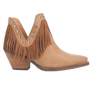 Dingo Womens Fine N' Dandy Fringe Studded Snip Toe  Casual Boots Ankle Mid Heel 2-3" - Brown