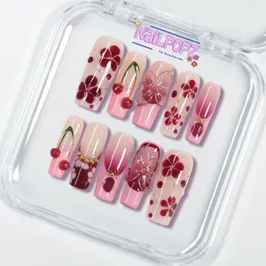 NailPopz CRIMSON BLOSSOM - 100% Handmade 3D Press-On Nails | Durable, Reusable, and Salon-Grade Finish