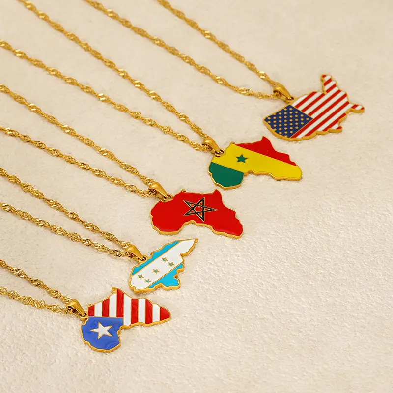 Fashionable Jewelry World Map Pendant Necklace - Stylish Titanium Steel with Stainless Steel Plating, National Flags Design, Personalized Exquisite Jewelry Gift for Travel Enthusiasts, Ideal for Anniversaries