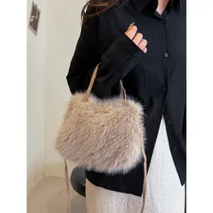 Fashionable Women's Plush Handbag Shoulder Crossbody Bag, Stylish and Cozy Design, Perfect for Daily Use and Casual, Everyday Shoulder Bag