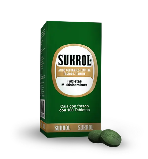 Sukrol Glutamic Acid, Lecithin, and Thiamin Multivitamin 100 Tablets | Sukrol Multivitaminico de Acido Glutamico, Lecitina y Tiamina 100 Tabletas