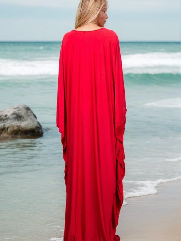 Women's Kaftan Dresses, Plus Size Bathing Suit Cover Up, V-Neck Batwing Design, Loose Fit Moroccan Style Mumu Dress, Batwing Sleeve Kaftan